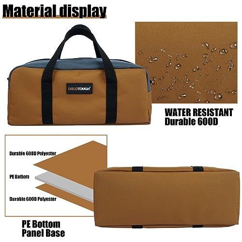 MELOTOUGH Tool Tote Bag Small Canvas Tool Bag with Zipper Combo Kit-Includes 2 Medium Tool Organizer Bags for Electrician,Plumbing,Technician,HVAC(14 inch,Tan) - color: TanGrey