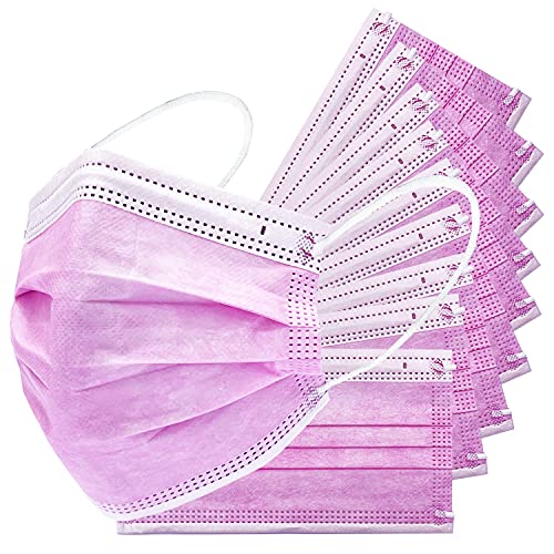 Disposable Safety Mask 3 Layer Protection Face Mask for Adults 50 pcs (Pink) - color: Pink