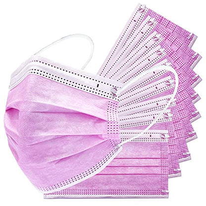Disposable Safety Mask 3 Layer Protection Face Mask for Adults 50 pcs (Pink) - color: Pink