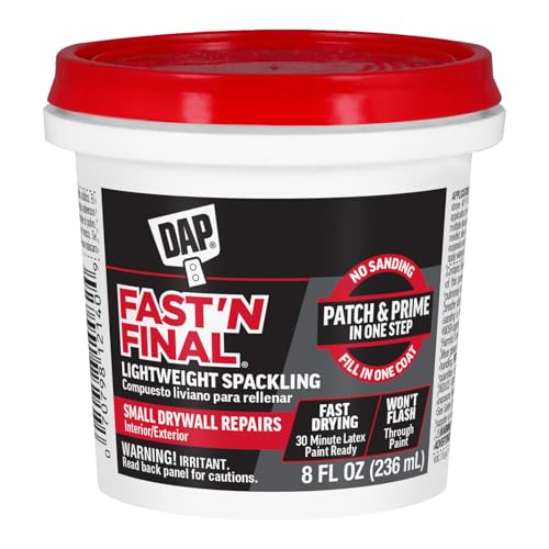 DAP Fast 'N Final Lightweight Spackling, White, 8 Oz (7079812140) (Pack of 6) - size: 8 Fl Oz (Pack of 6)