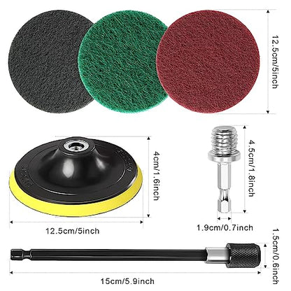 Power Scrub Pads Drill Attachment, GOH DODD 30 Pieces 5 Inch Headlight Restoration Kit Cleaning Kit Scouring Pads with Baker and Universal Shaft for Kitchen, Bathroom, Grout, Carpet, Tub, Grill,Tile - size: 5 Inch 30 Pieces