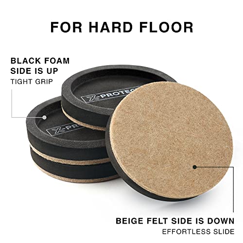 Felt Furniture Sliders for Hardwood Floors X-PROTECTOR 8 PCS 4 3/4” - Furniture Slider with Unique Design - Heavy-Duty Furniture Movers for Hard Surfaces - Felt Sliders - Move Your Furniture Easily! - size: 8 Pcs 4 3/4 Inch (New)