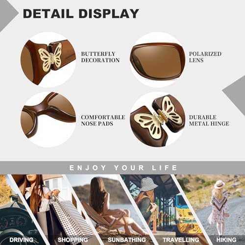 HAOLOTA Women's Polarized Sunglasses - Fashionable Wraparound Butterfly Design with UV400 Protection - color: A09 Dark Brown Frame/Brown Lens