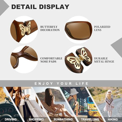 HAOLOTA Women's Polarized Sunglasses - Fashionable Wraparound Butterfly Design with UV400 Protection - color: A09 Dark Brown Frame/Brown Lens