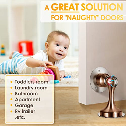 Door Stoppers Magnetic Door Catch, Stainless Steel Magnetic Door Stop 2 Pack, Double-Sided Adhesive Tape, No Drilling, Screws for Stronger Mount, Holder Your Door Open for Wide Doors - style: 2 Pack Red Bronze