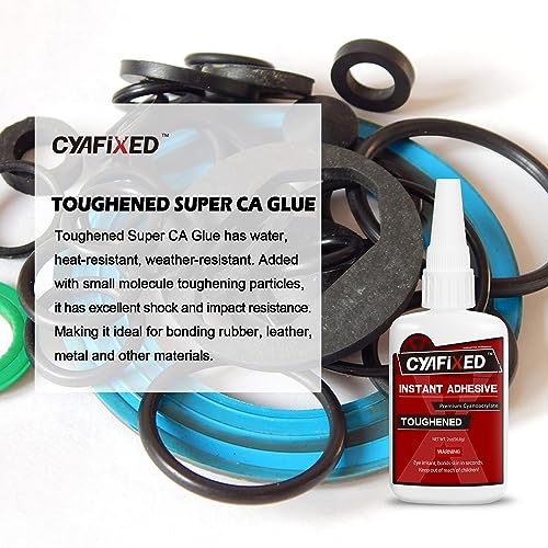 CYAFIXED Toughened Super CA Glue, Professional Grade Cyanoacrylate Instant Adhesive, 2 oz. (56.8 Grams) - CA Glue for Rubber, Leather, Carbon Fiber, Speakers and Seals - size: 2 Oz, style: Toughened