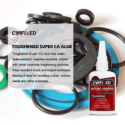 CYAFIXED Toughened Super CA Glue, Professional Grade Cyanoacrylate Instant Adhesive, 2 oz. (56.8 Grams) - CA Glue for Rubber, Leather, Carbon Fiber, Speakers and Seals - size: 2 Oz, style: Toughened