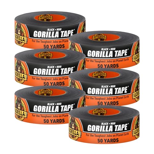 Gorilla Duct Tape, Black Tape, 1.88" x 50 yd (Pack of 6) - Heavy Duty and Weather Resistant for Indoor or Outdoor - size: 1.88" x 50 yd