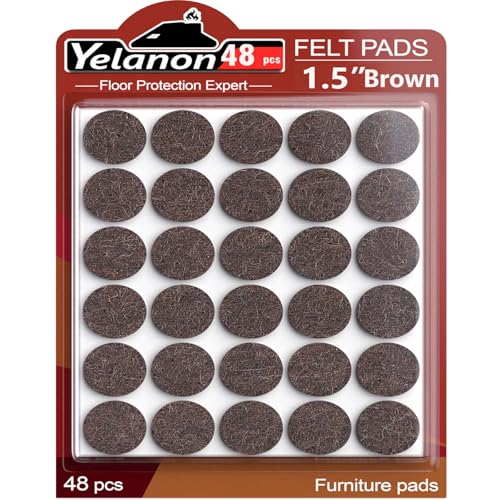 Yelanon Felt Furniture Pads -48 Pcs 1.5" Premium Felt Pads for Chair Legs Furniture, Floor Protectors for Hardwood Floors,Brown - size: 48 pcs Round Brown