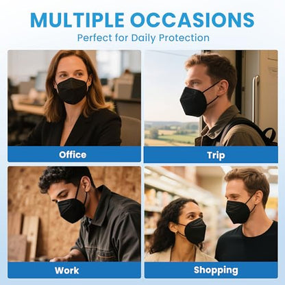 akgk KN95 Face Mask 50 PCS, Breathable Protection Masks, 5-Ply KN95 Black Masks, Cup Dust Safety Masks - color: Black