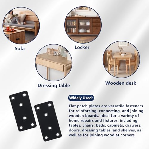 4 Pack Heavy Duty Flat Mending Plate, 3.1x 1.6inch Black Stainless Steel Straight Brace Bracket for Wood, Metal Brackets for Braces, Furniture & Shelf Repair, Wood Connector with Screws - size: 1.6"x3.1"
