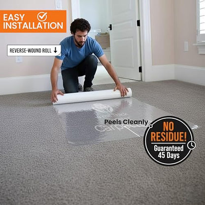 CarpetTect Floor Protection 24" x 200' | Heavy-Duty 4Mil Carpet Protection Film with Strong Adhesive | Plastic Carpet Protector & Surface Shield for Construction, Pets & Hardwood Floors