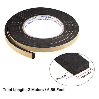 uxcell Sealing Foam Tape 10mm Wide 5mm Thick 2m/6.56ft Long, EVA Self Adhesive Weather Strip for Window Door Insulation - size: 10mmx5mmx2m