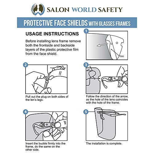 TCP Global Salon World Safety Face Shields with Glasses Frames (Pack of 10) - Ultra Clear Protective Full Face Shields - color: Clear