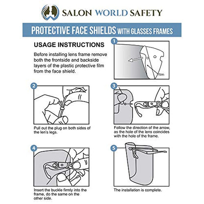 TCP Global Salon World Safety Face Shields with Glasses Frames (Pack of 10) - Ultra Clear Protective Full Face Shields - color: Clear