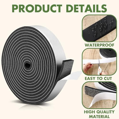 Nuanchu Foam Insulation Tape 1-1/2in Wide x 1/4in Thick x 16.5ft Stripping Neoprene Long Sponge Weather Stripping Foam Strips with Adhesive for Door, Automotive, Air Conditioner Seal(1) - size: 1-1/2in Wide X 1/4in Thick X 16.5ft
