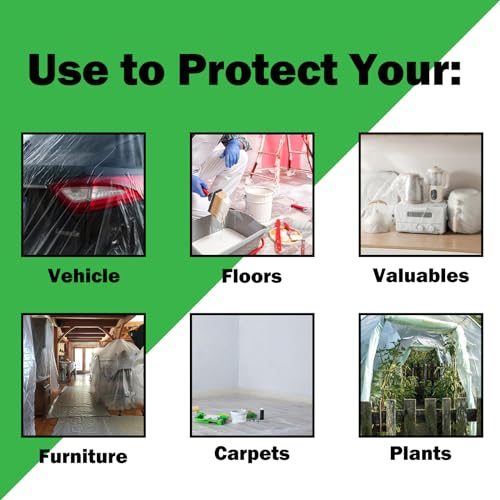 Painters Plastic Drop Cloth，1mil 9x12ft Tarp Waterproof Dustproof，Painting for Couch Cover and Furniture Cover, dust Cover 1 Package - color: Green, size: 1PCS