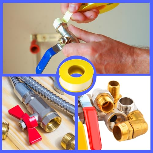 Pangda 8 Rolls Extra-Wide 1/2 Inch x 390 Inch x 4 Mil Gas Pipe Thread Sealant Tape Yellow Gas Line PTFE Tape Thread Seal Tape Plumbers Pipe High Resistance Gas Leak Prevention for Gas Fittings - size: 1/2 inch