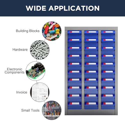biosp 30 Drawers Bolt and Nut Tool Storage Cabinet Parts Cabinet Hardware Organization Shelves Bolts Bin Tool with ABS Material Drawer Label Stickers for Tool Hardware Storage, Grey