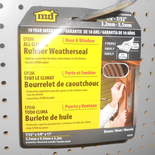 All Weather EPDM Rubber weatherstripping, P Seal Door Seal - MD Building Products 02550 (Pack of 2) - color: Brown, size: 7/32 in. x 3/8 in. (Pack of 2)
