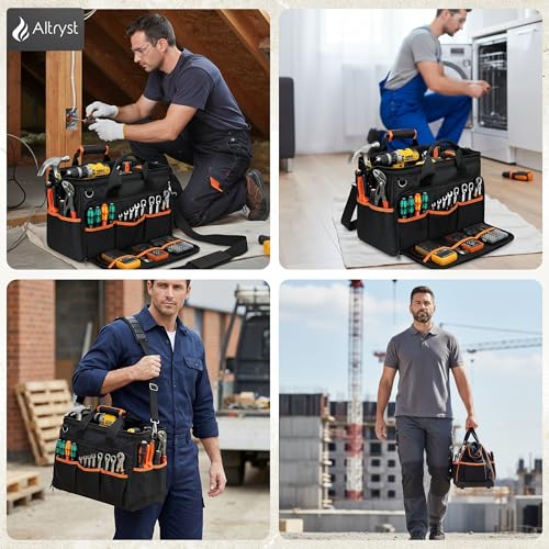 Electrician Tool Bag, 26-Pocket, 17-Inch, Potable Tool Box Organizer with Wide Mouth Opening & Padded Shoulder Strap, Water Resistant Heavy Duty Bag for Mechanics, Contractors, Plumber & Craftsmen
