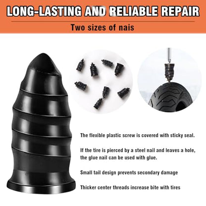 Bellisinno Tire Repair Glue, Sidewall Rubber Cement Kit, Two Sizes Nail, Suitable for Bike, Car, Motorcycle, Off-Road, Truck, Tractor, Black, 10ml*2