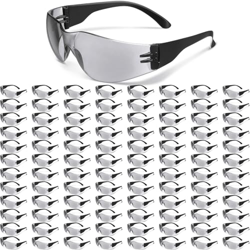 Yunsailing 100 Pack Bulk Safety Glasses Eye Protection Goggles Protective Eyewear for Lab Construction Site Workshop Group - color: Grey Lens and Black Frames