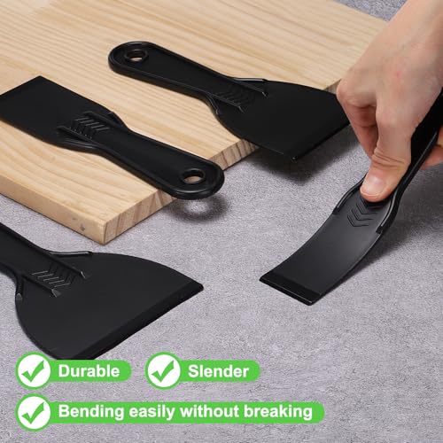HARFINGTON 6pcs Putty Scraper Set Plastic Flexible Putty Knives Disposable Paint Spreader Cleaner Tool for Spackling, Patching Painting Repairing, Black - color: Black