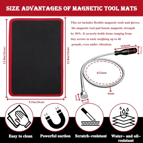 Magnetic Tool Mat 3 Pack, Non-Slip Flexible Pad for Tools, Heavy Duty 40 lbs Parts Holder with PVC Protection, Tool Organizer for Mechanic, Auto Repair and Garage Workshop (Red)