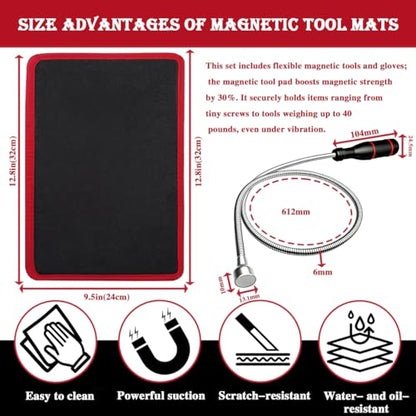 Magnetic Tool Mat 3 Pack, Non-Slip Flexible Pad for Tools, Heavy Duty 40 lbs Parts Holder with PVC Protection, Tool Organizer for Mechanic, Auto Repair and Garage Workshop (Red)