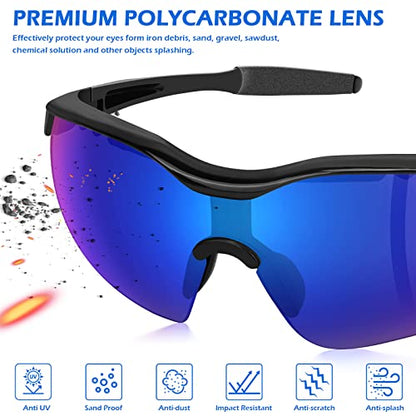 OXG 6 Pack Tinted Safety Glasses for Men Women, Safety Goggles ANSI Z87.1 Protective Eyewear Scratch Resistant Eye Protection - color: Blue