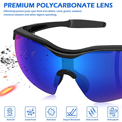 OXG 12 Pack Safety Glasses, ANSI Z87.1 Impact Resistant Anti-Scratch Safety Goggles for Men Women Youth - color: Blue Mirrored