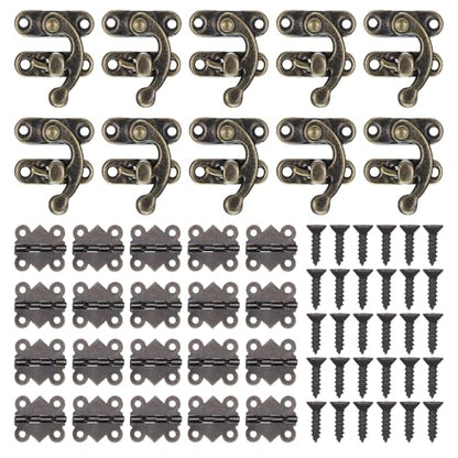 30 Sets Retro Jewelry Box Hinges, Latches and Hooks - Jewelry Box Hardware, Retro Vintage Style Hinge with Screws for Cabinet Crafts Wooden Jewelrys Boxes (Catch*10 + Hinges*20) (30)