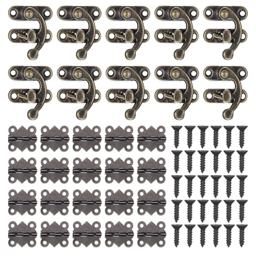 30 Sets Retro Jewelry Box Hinges, Latches and Hooks - Jewelry Box Hardware, Retro Vintage Style Hinge with Screws for Cabinet Crafts Wooden Jewelrys Boxes (Catch*10 + Hinges*20) (30)