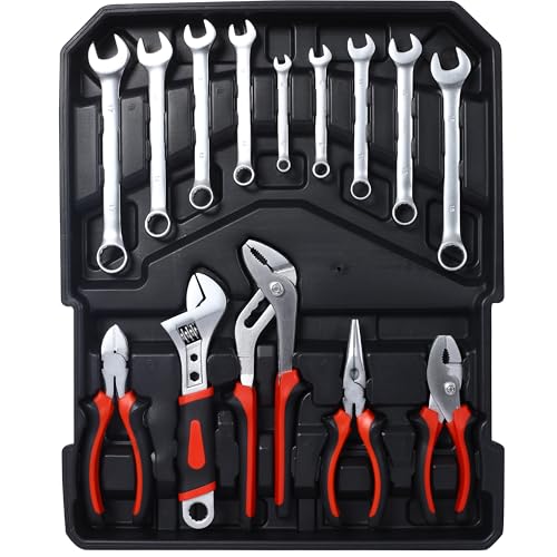 899pcs Home Repair Tool Set Kit for Men, Toolbox Storage Case with 4 Drawers, General Household Tool Kit with Rolling Tool Box, Tool Set Kit for Maintenance, Garden, Homeowner, Handyman,silver case