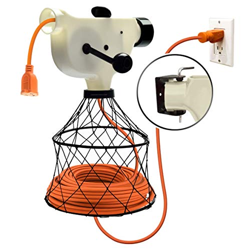 Chromex Extension Cord Reel Winder with 2 Fixed and 1 Swivel Wall Mount Brackets, Transportable from Wall to Wall - color: Beige