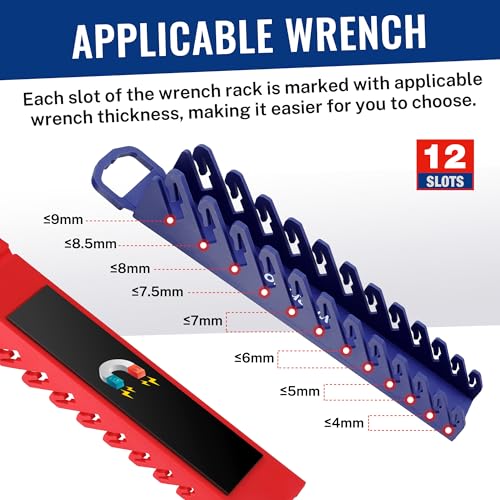WORKPRO 8-Piece Magnetic Socket Organizer and Magnetic Wrench Organizer Set, Socket Holder Set 1/4", 3/8", 1/2" Drive Metric SAE Socket Storage, Metric SAE Wrench Holder(Socket, Wrench not Included)