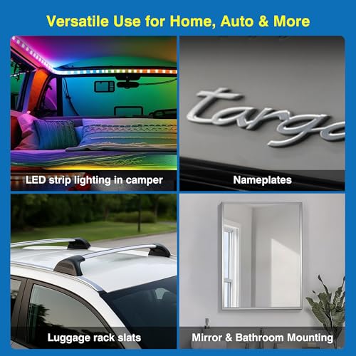 Tapsi Double Sided Tape Heavy Duty, Automotive-Grade Foam Mounting Tape 0.4in x 36ft with Adhesion Promoters for Plastic, Car Trim & LED Strip Lights - size: 0.4" x 36 ft