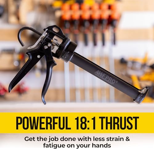 AWF PRO Heavy Duty Caulk Gun, 18:1 Thrust Ratio, Steel Frame Construction, Rotating Barrel, Ladder Hook, Puncture Tool & No Drip Pressure Release Tab, 10 oz Caulking Gun - size: 10 Oz Caulking Gun, style: Pack of 1
