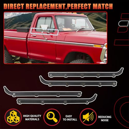 Front Inner Outer Window Molding Sweep Felt Trim Seal Weatherstrip Kit Compatible with Ford Vehicle F150 F250 F350 Bronco 1987-1997 Replace# E7TZ1521452A E7TZ1521453A F2TZ1521456A F2TZ1521457A (4PCS)
