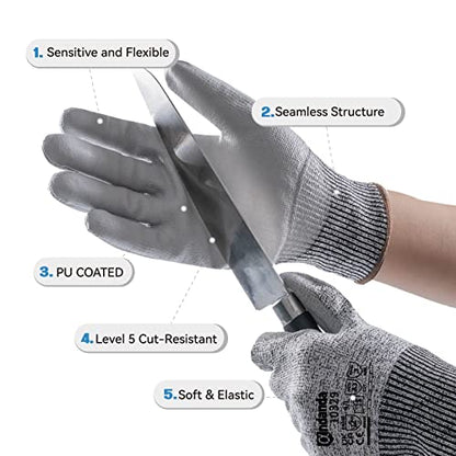 ANDANDA Cut Resistant Gloves Level 5, PU Coated Work Gloves with Power Grip for Dry & Slightly Oily Environment, Garden, - size: Medium