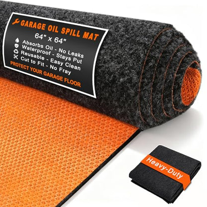Golener Oil Spill Mat - 64”x64” Garage Floor Mat for Under Car, Rubber Floor Mats, Absorbent Oil Mat, Protect Floor from Spills & Stains, Waterproof, Reusable, Washable, Durable, Heavy Duty, Black - size: 64" x 64"