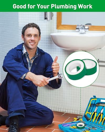 3 Roll Plumbers Tape, Teflon Tape, -374 to 536 Degree F Temperature Range, High Density 0.45g/cm, Water Pipe Sealing Plumbing Tape, Duct Tape, L 390 in x W 0.47 in³. Green - style: Green 0.47 in *3 Roll