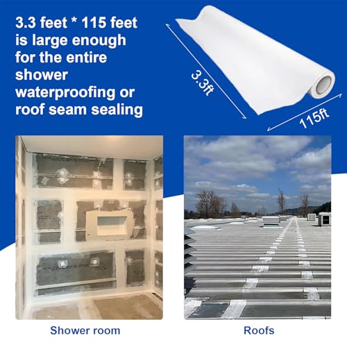 3.3 Ft x 115 Ft Waterproofing Membrane Fabric, Reinforcing Anti Fracture Geo Textile Mesh Drywall Tape, Liquid Waterproof Membranes Roof Tape for Shower Wall, Seams, Joints - size: 3.3 Feet x 115 Feet
