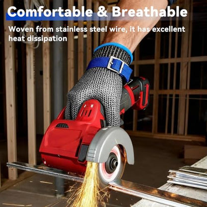 A9 Cut Resistant Chainmail Gloves – Stainless Steel Mesh Metal Glove with Adjustable Wrist Buckle & Nylon Liner Gloves - color: Silver, size: Medium (Pack of 1)