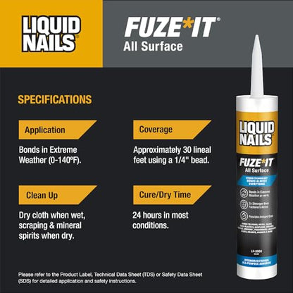 Liquid Nails 56198673380 LN-2000 FuzeIt All Surface Construction Adhesive (9-Ounce) , Gray - color: Gray, size: 9 Ounce, style: Fuze It