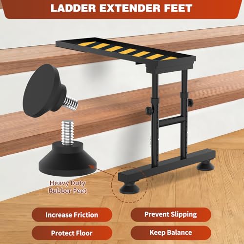 Adjustable Ladder Extender for Stairs, Metal Ladder Extender Stabilizer with Non-Slip Pad & Rubber Feet, Leveler for Straight/Extension/Telescope Ladders(550LBS Capacity, 15.9" to 23.8"H Adjustable) - color: Black