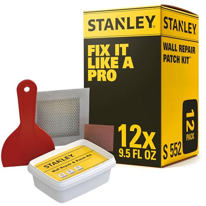 Stanley Drywall Patch Repair Kit -12x9.5 Fl Oz., Complete Drywall Patch Solution for Home DIY, includes Wall Hole Filler, Spackle Wall Repair and Putty Hole Repair - 12 Pack - size: 12 Pack