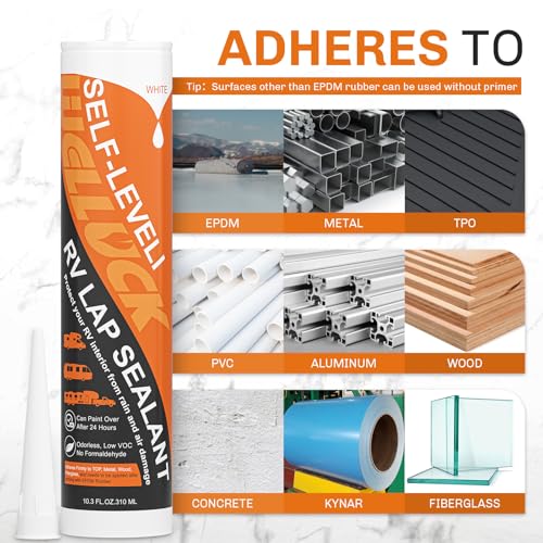 WELLUCK 4PC Self Leveling RV Roof Sealant Lap for RV Roofs, White Flexible Repair Caulking Rubber Epdm Sealant for Camper Motorhomes Trailers, Secure Odorless Waterproof & UV All Weather Adhesive