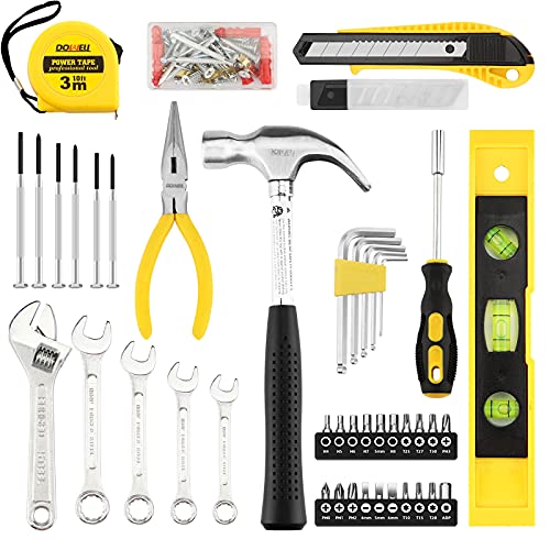 DOWELL 90 Piece Tool Set Home Repair Hand Tool Kit with Wrench Sets Plastic Tool Box Storage Case - size: 90PCS
